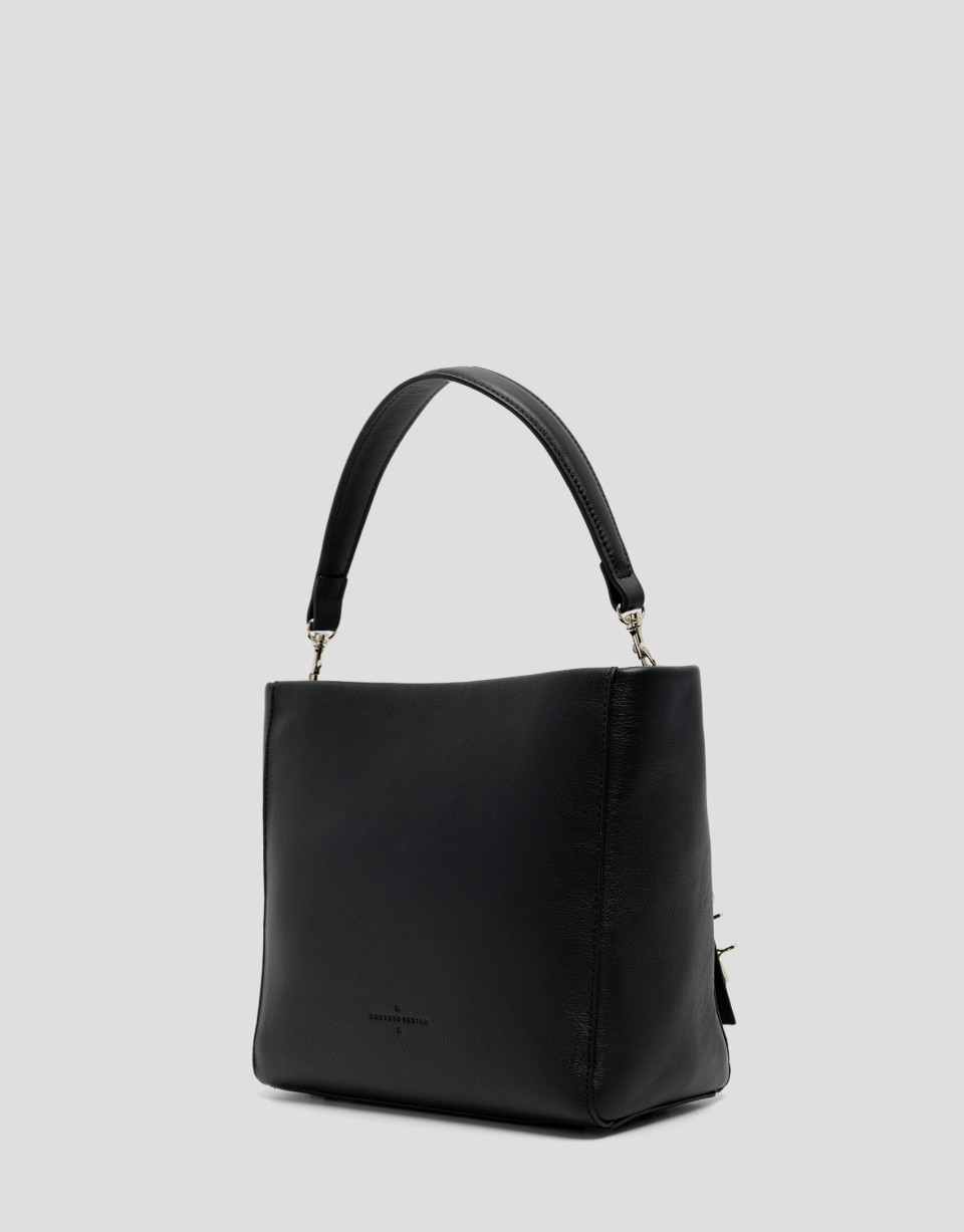 Victoria Midi black leather handbag with studs | Roberto Verino