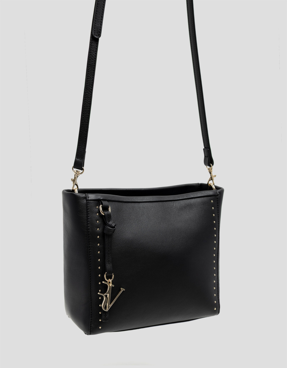 Victoria Midi black leather handbag with studs | Roberto Verino