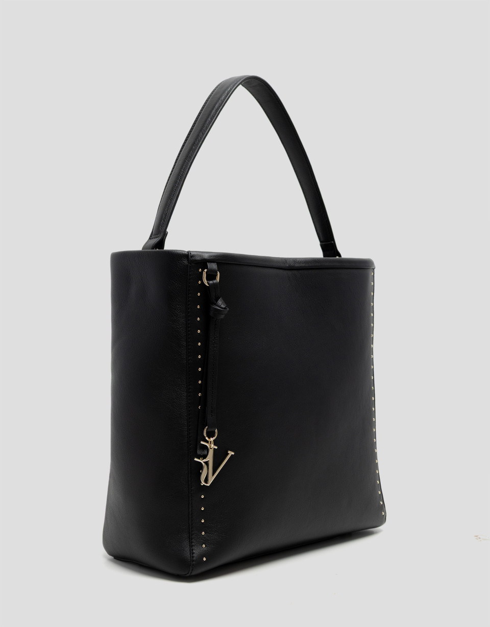Victoria Hobo black leather shoulder bag with... | Roberto Verino