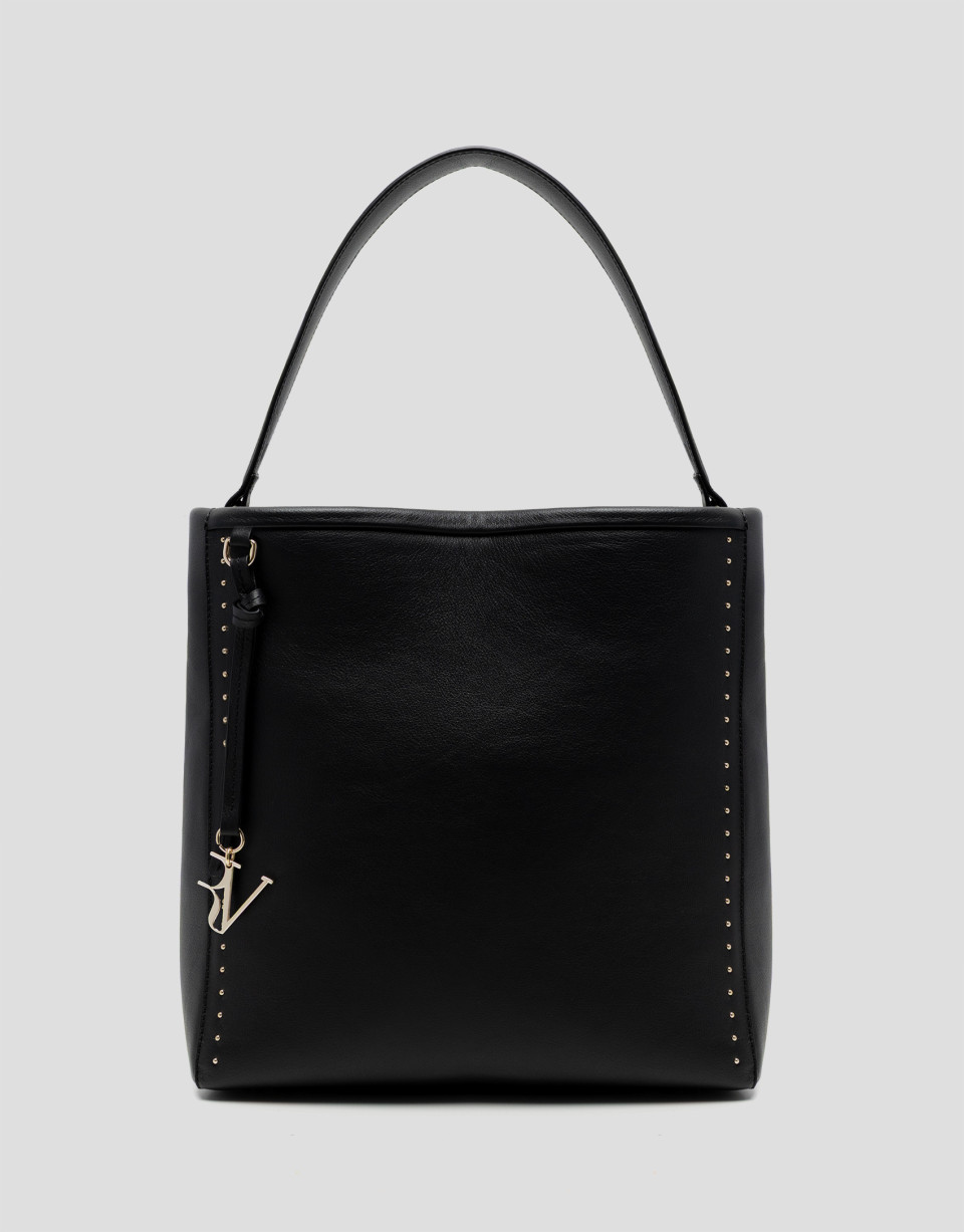 Victoria Hobo black leather shoulder bag with... | Roberto Verino