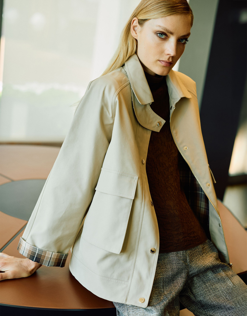Beige and checkered double-sided cotton ... | Roberto Verino