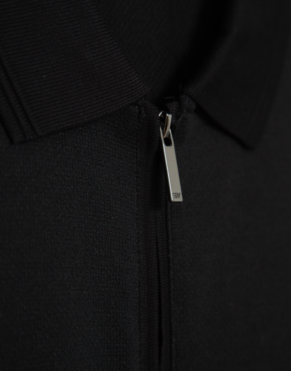 Short sleeve polo shirt in black textured ... | Roberto Verino