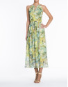 Vestido sin mangas estampados verdes y amarillo