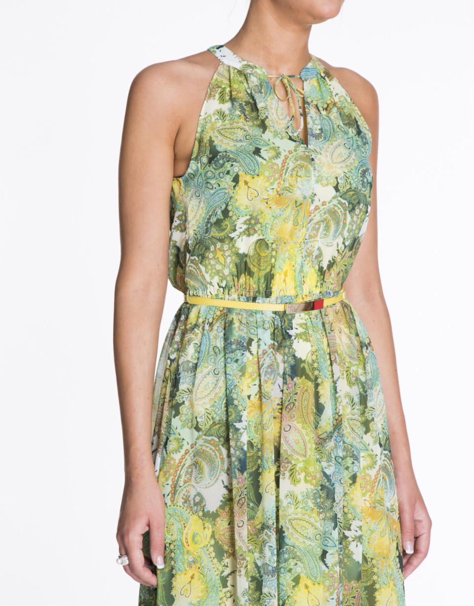 Vestido sin mangas estampados verdes y amarillo
