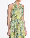 Vestido sin mangas estampados verdes y amarillo