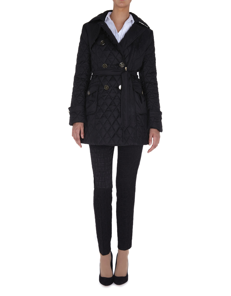 Black diamond print quilted trench coat
