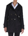 Black diamond print quilted trench coat