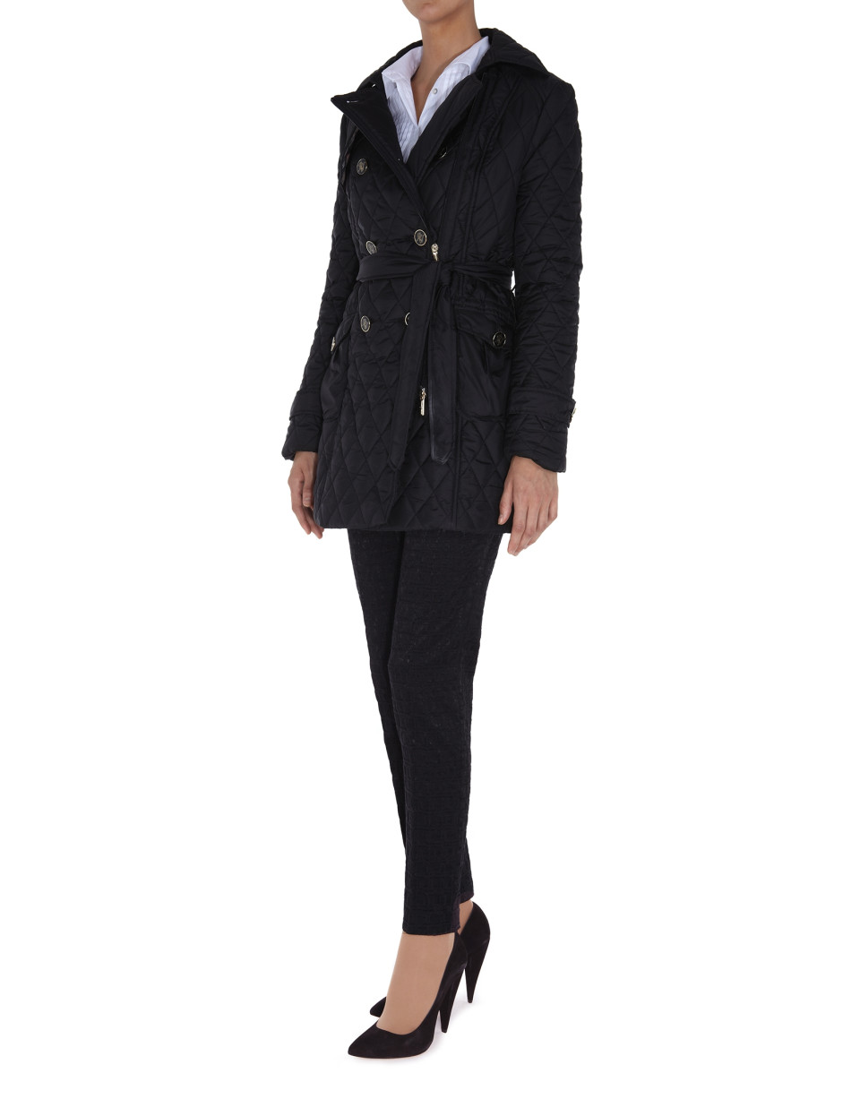 Black diamond print quilted trench coat