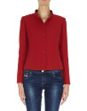 Red short wool jacquard jacket with Mao collar