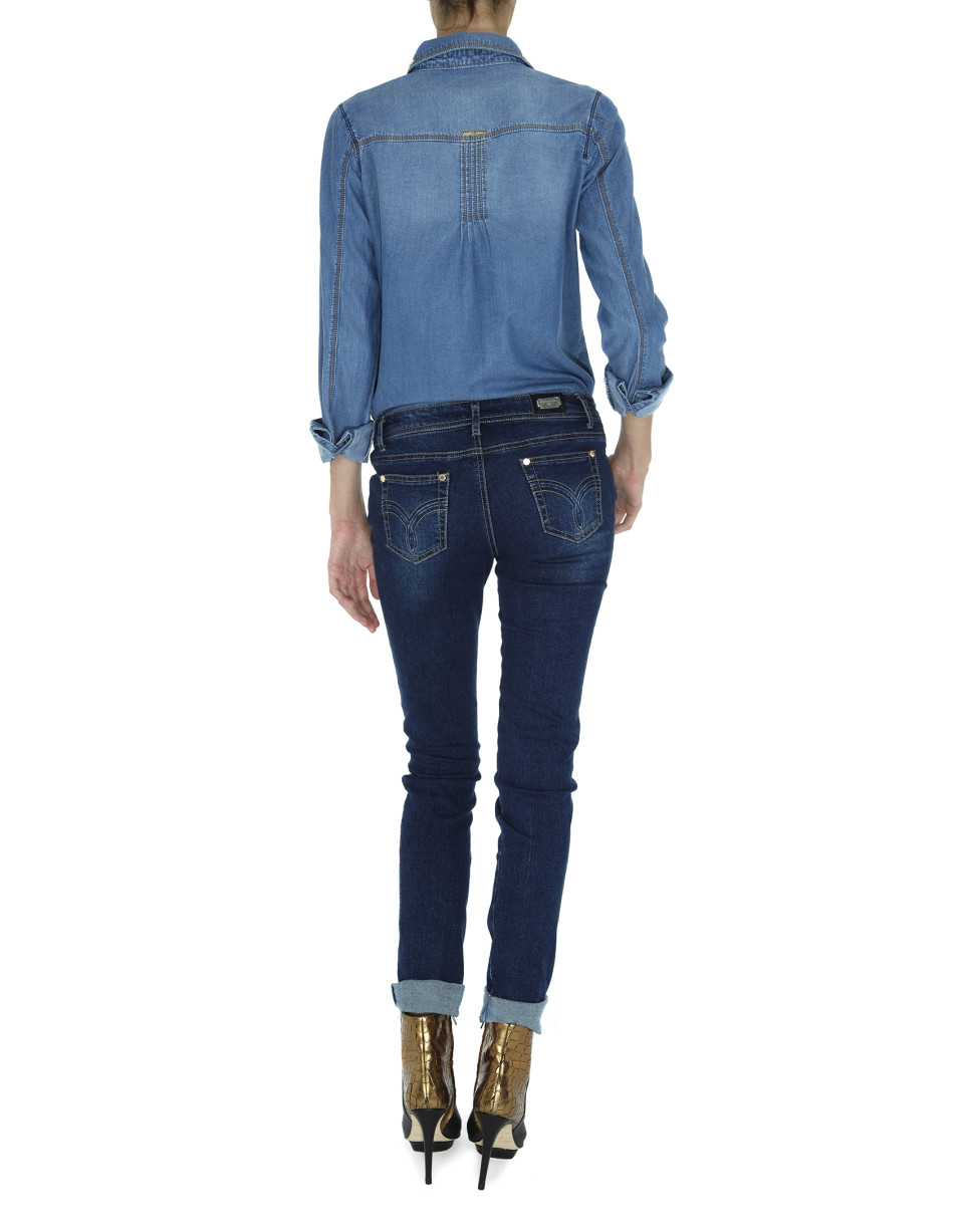 Jeans shirt with pearl appliqués