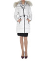 Long beige ski jacket with matching raccoon collar 