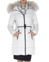 Plumas largo beige cuello pelo mapache a tono