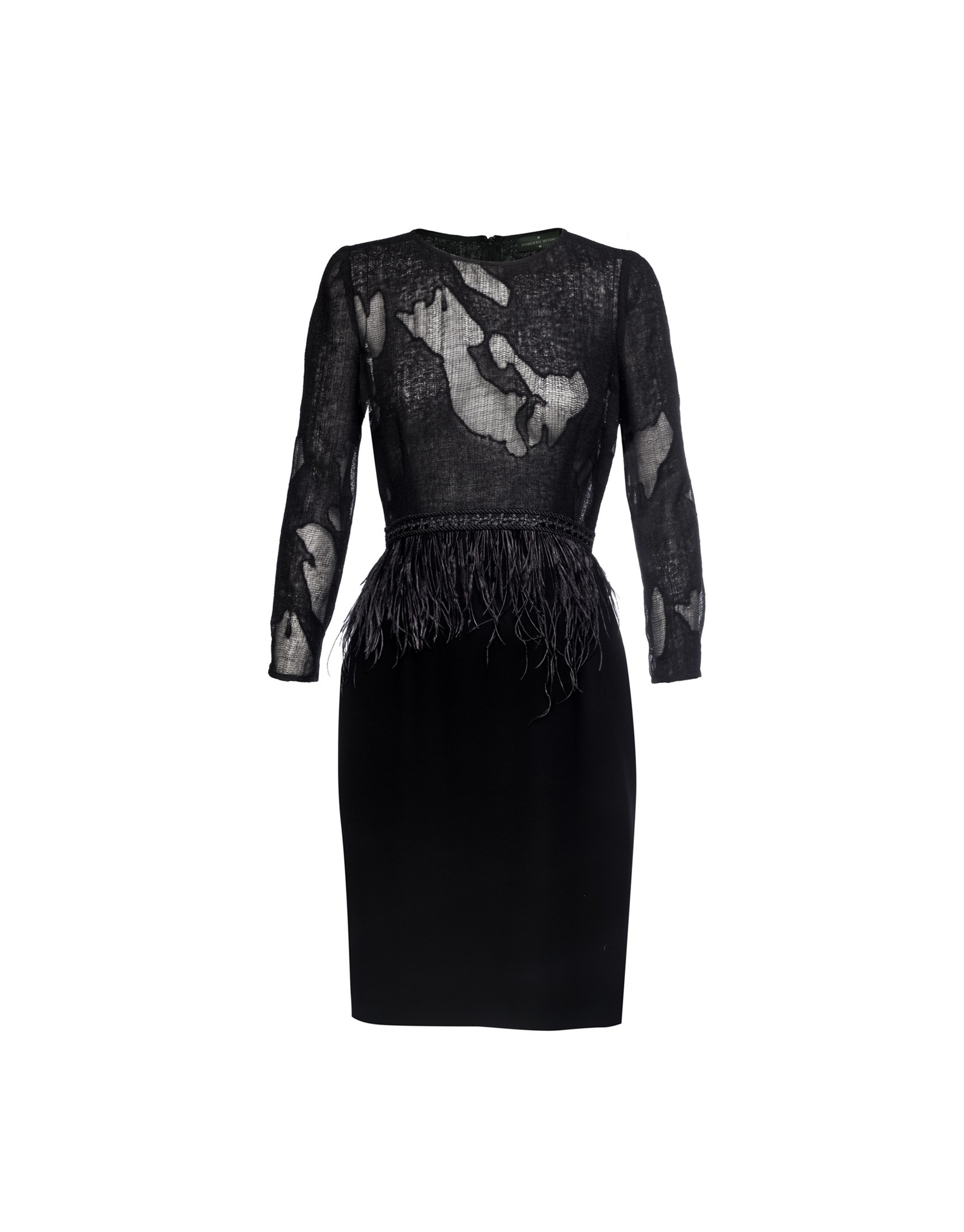 Vestido negro cintura plumas