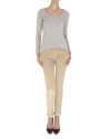 Beige fine knit V neck sweater