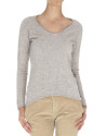 Beige fine knit V neck sweater