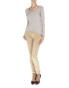 Beige fine knit V neck sweater