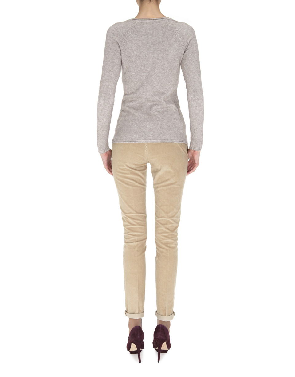 Beige fine knit V neck sweater