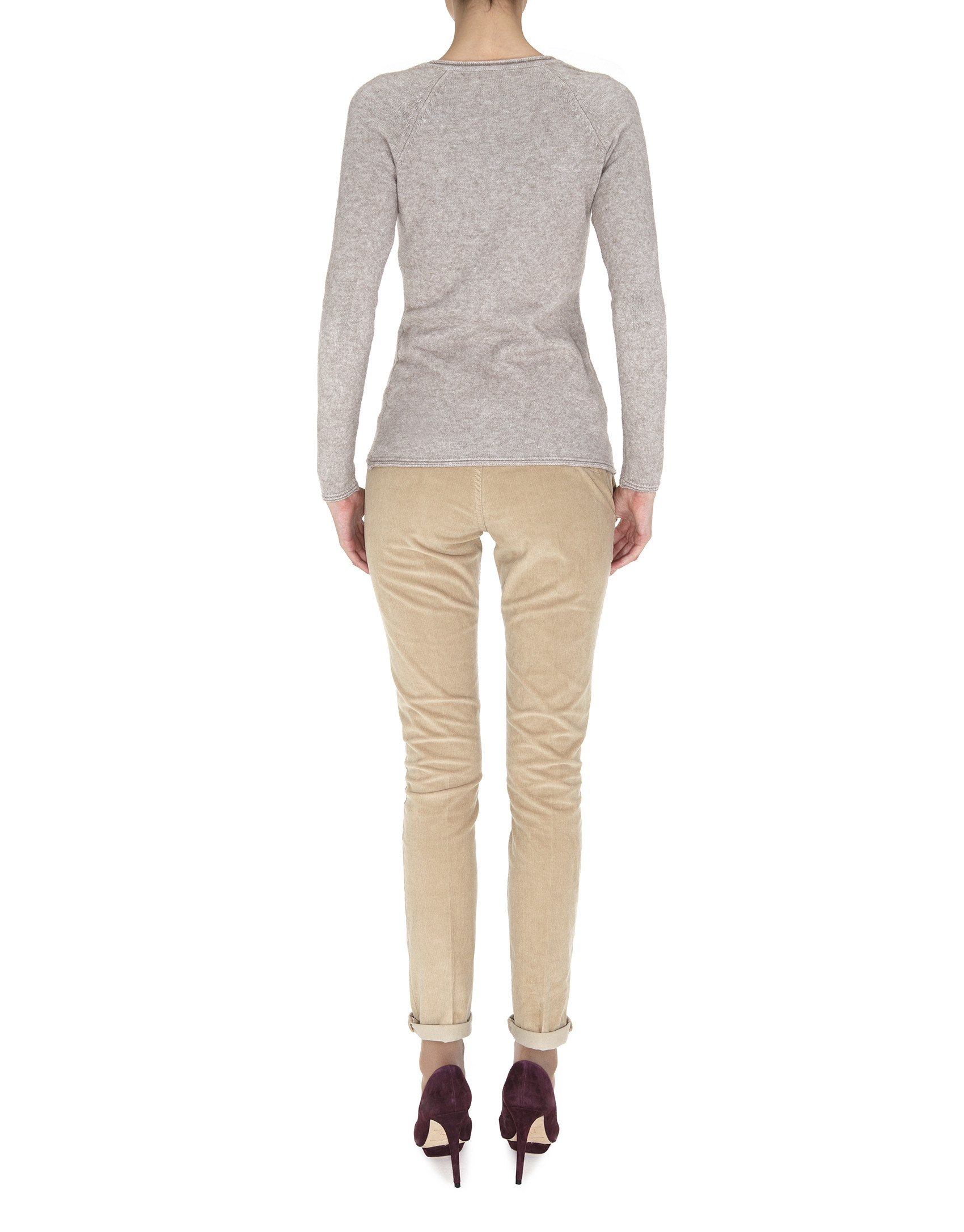 Beige fine knit V neck sweater