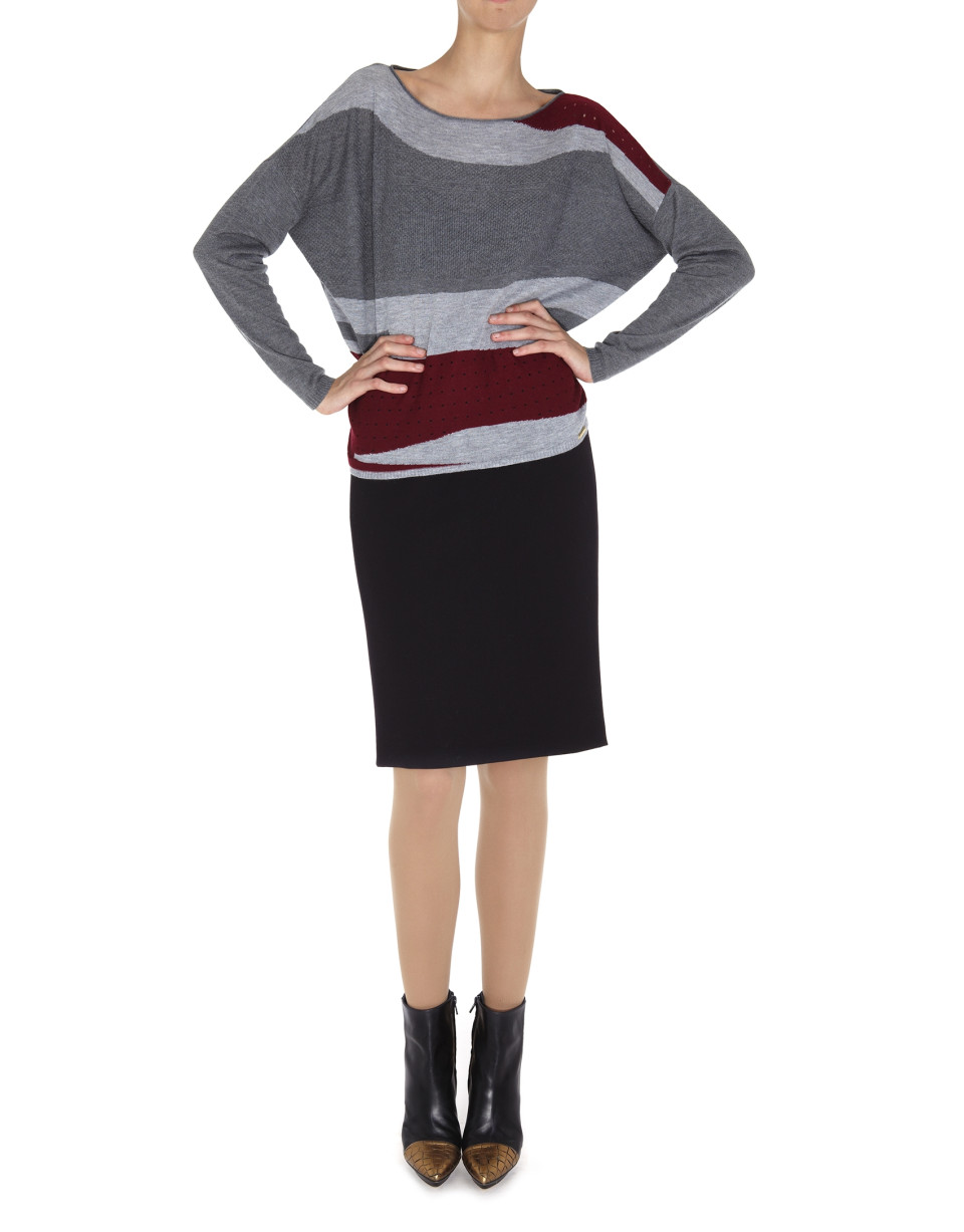 Gray and red dolman sleeve sweater 
