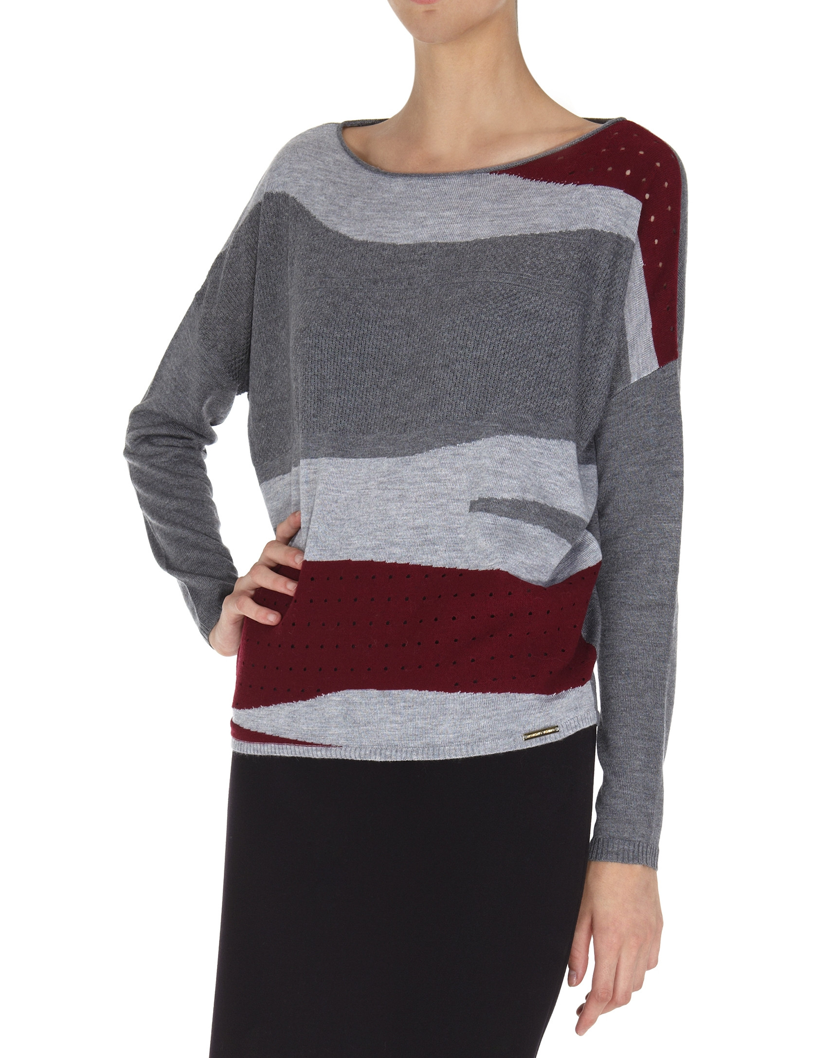 Gray and red dolman sleeve sweater 