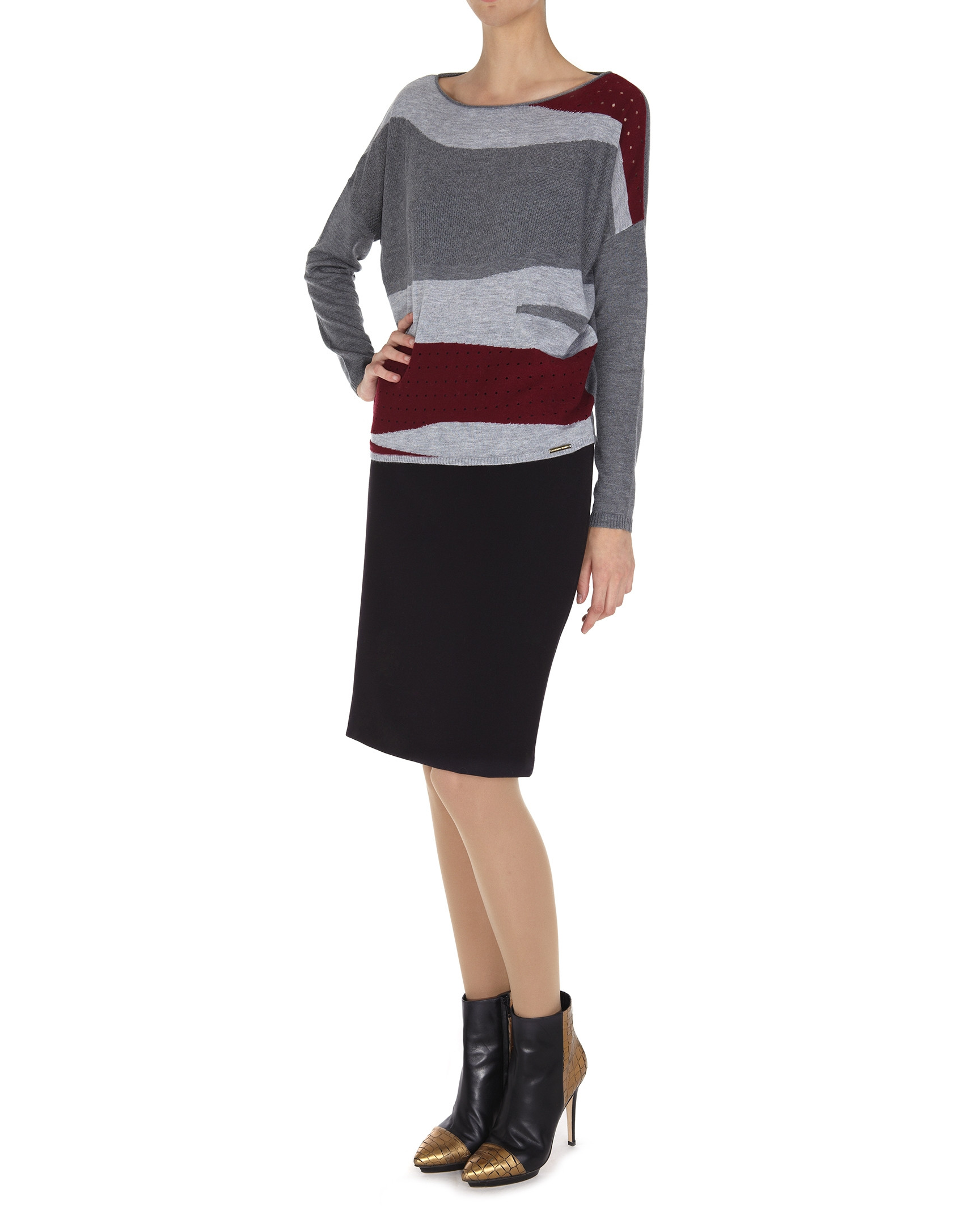 Gray and red dolman sleeve sweater 