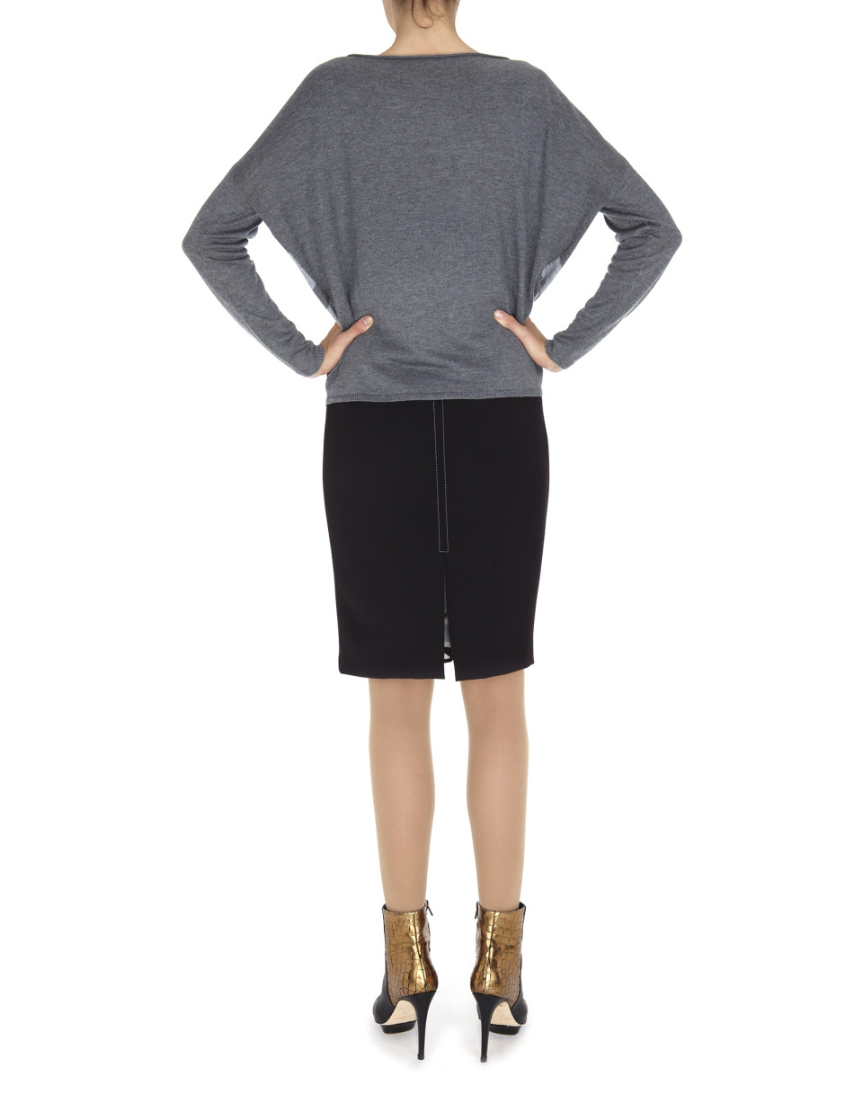 Gray and red dolman sleeve sweater 