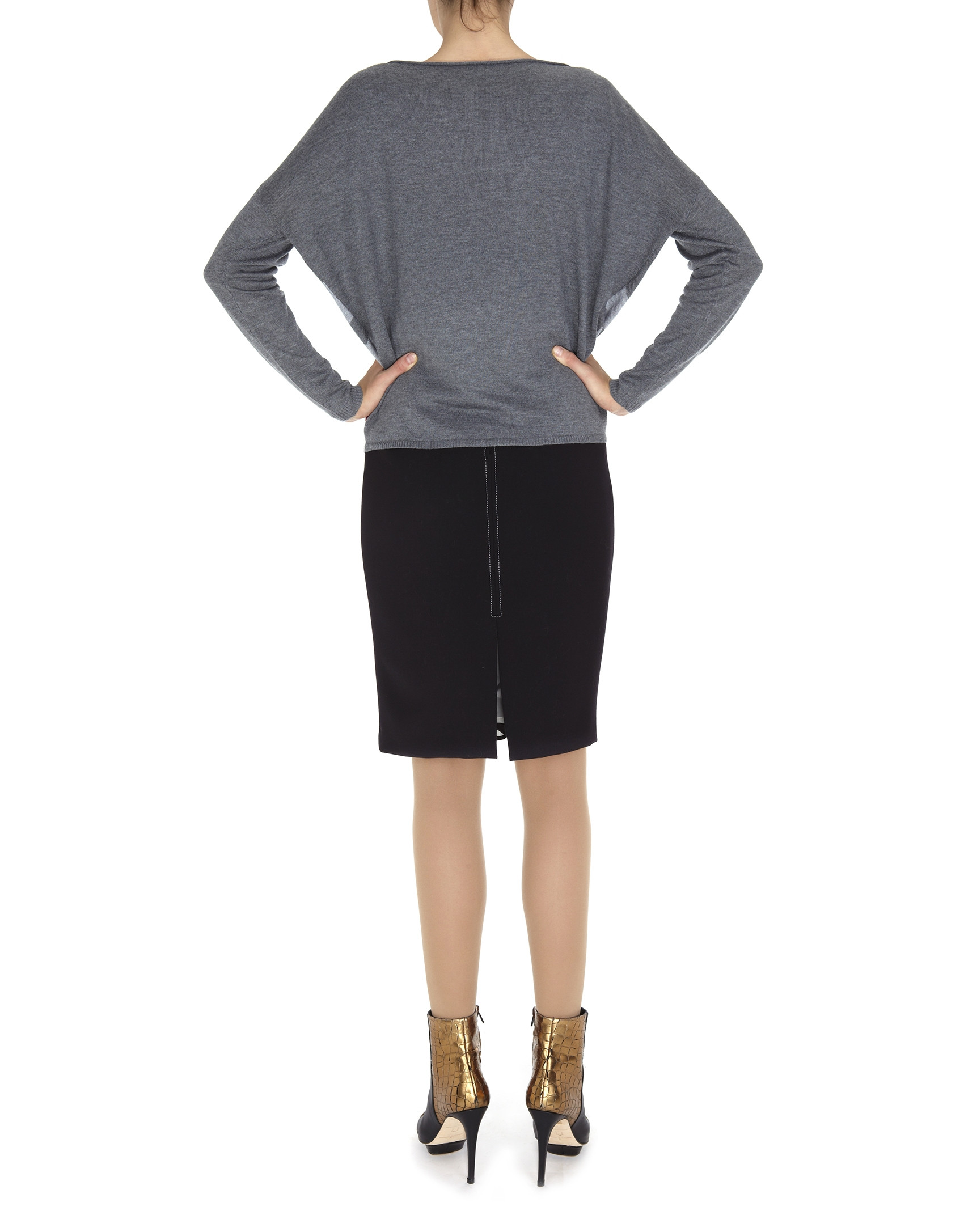 Gray and red dolman sleeve sweater 