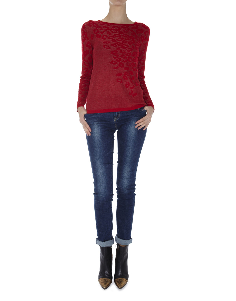 Camiseta punto roja manga larga estampado leopardo