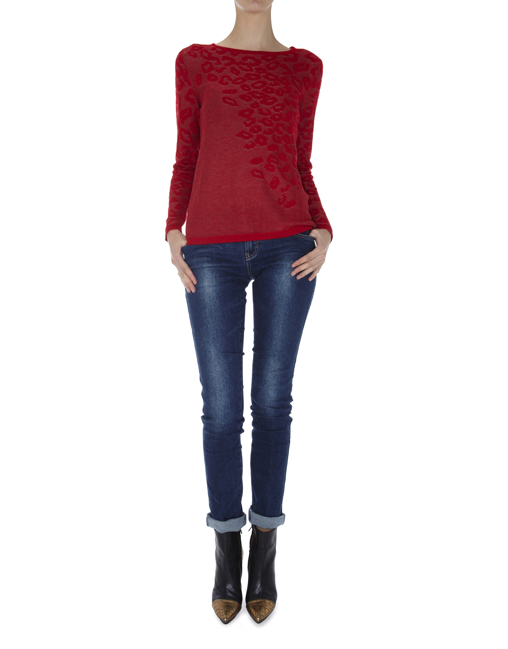 Camiseta punto roja manga larga estampado leopardo