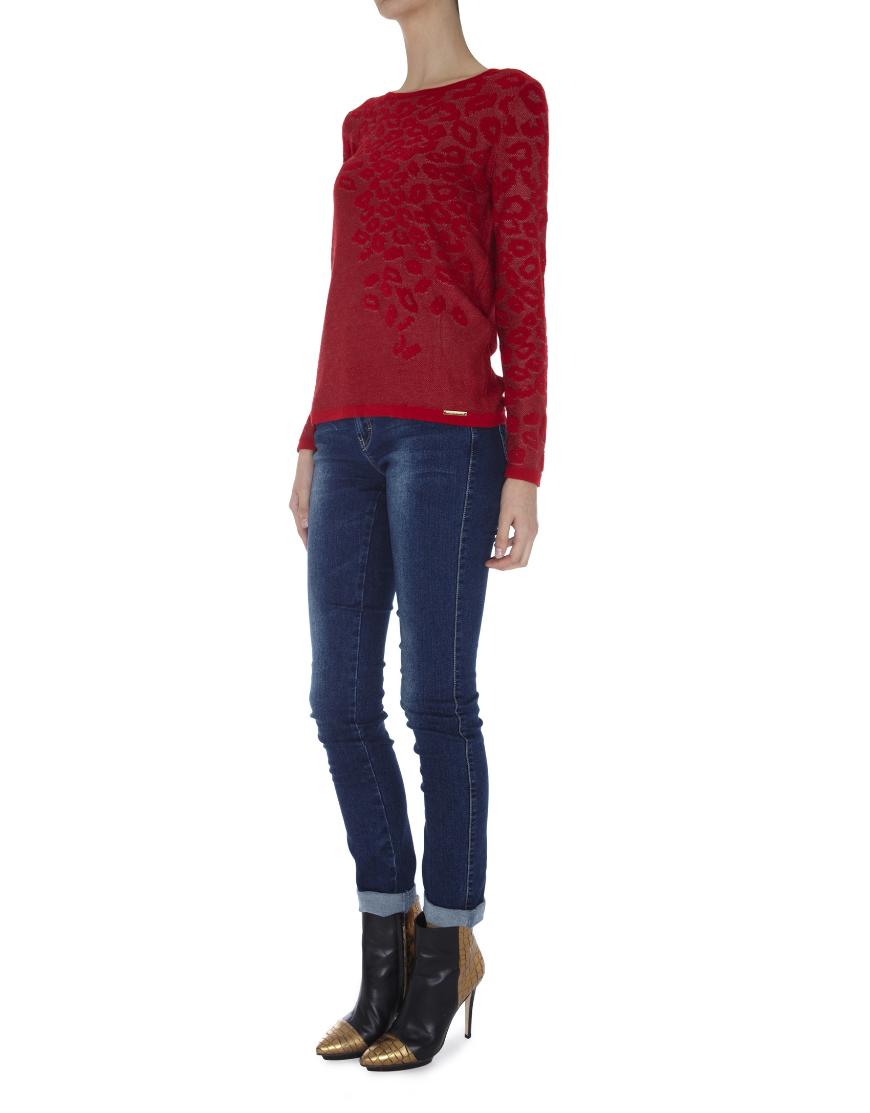 Camiseta punto roja manga larga estampado leopardo