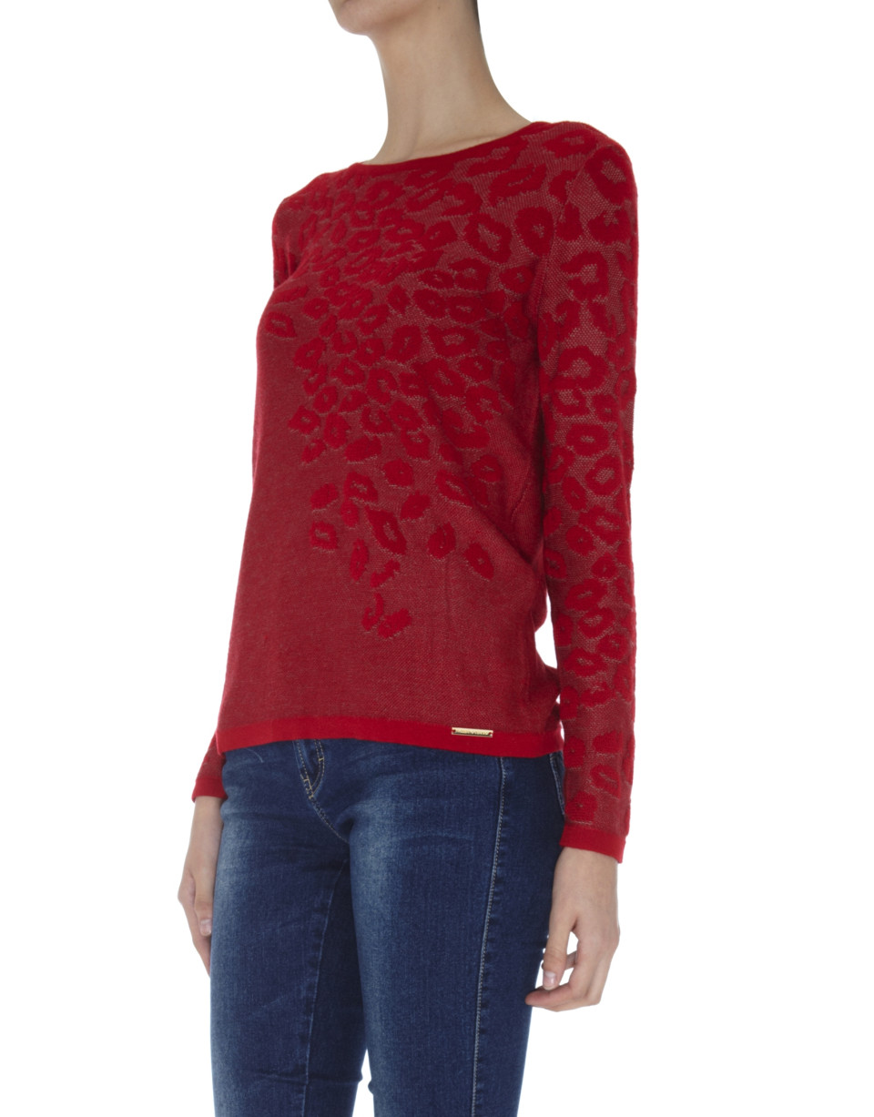 Camiseta punto roja manga larga estampado leopardo