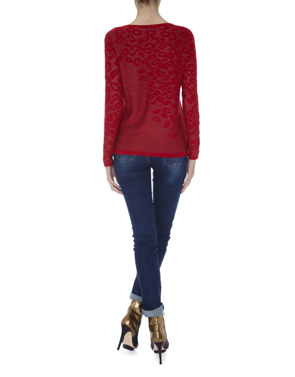 Camiseta punto roja manga larga estampado leopardo