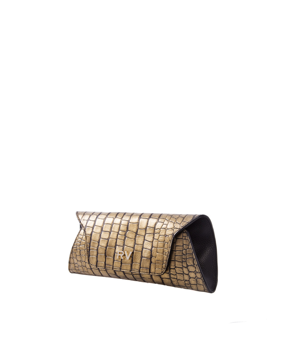 Bolso Clutch Bella Bronze piel grabado cocodrilo