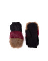 Tricolor knit and rabbit fur mittens 