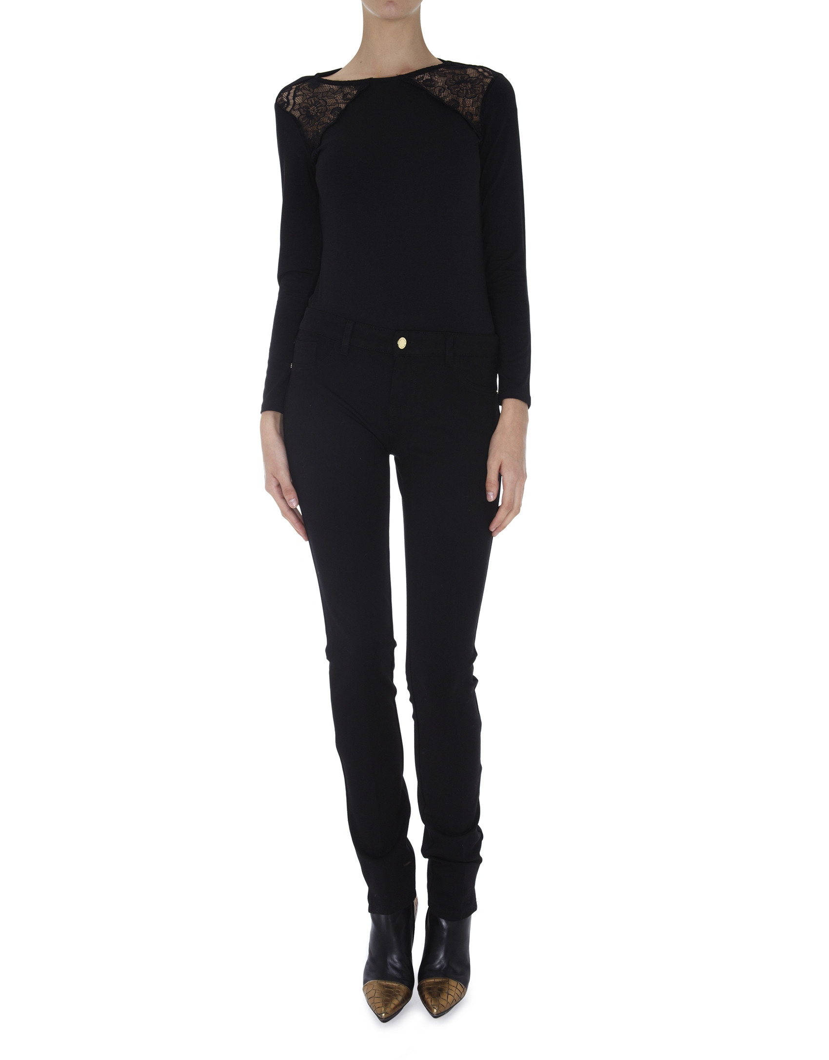 Black long sleeved top with lace shoulders