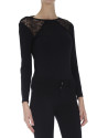 Black long sleeved top with lace shoulders