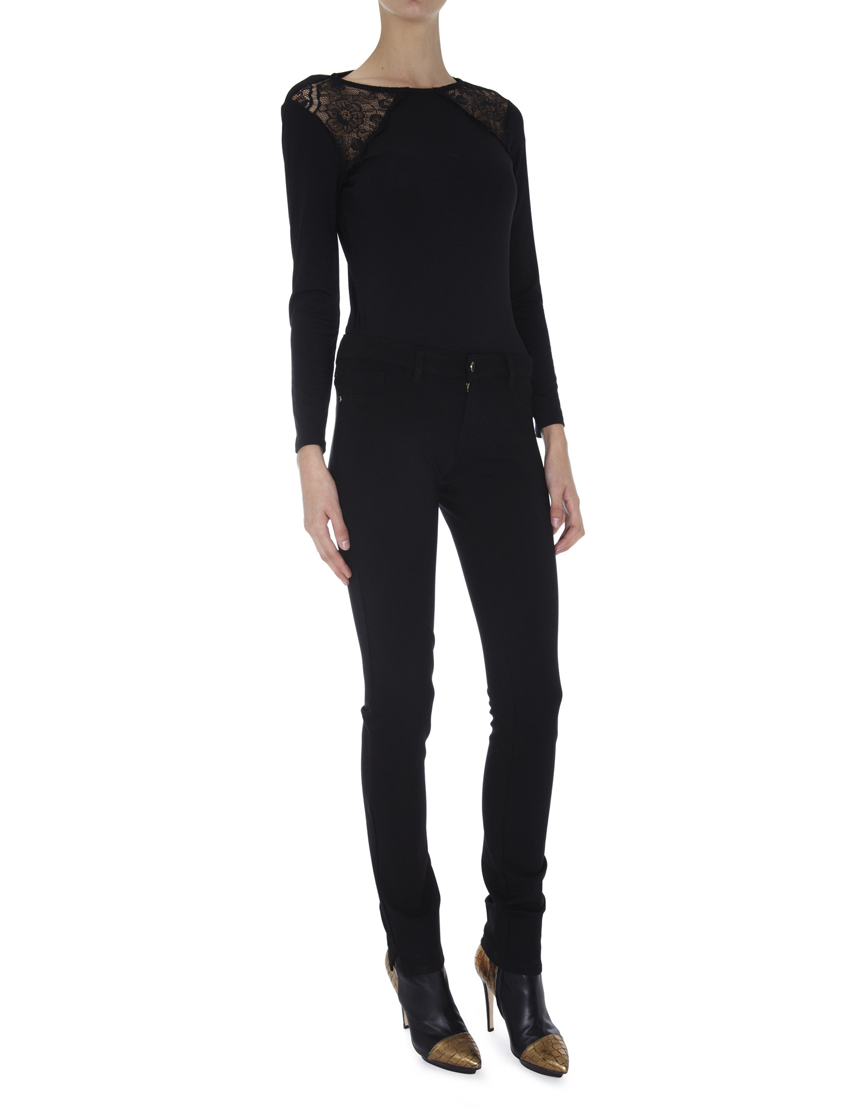 Black long sleeved top with lace shoulders