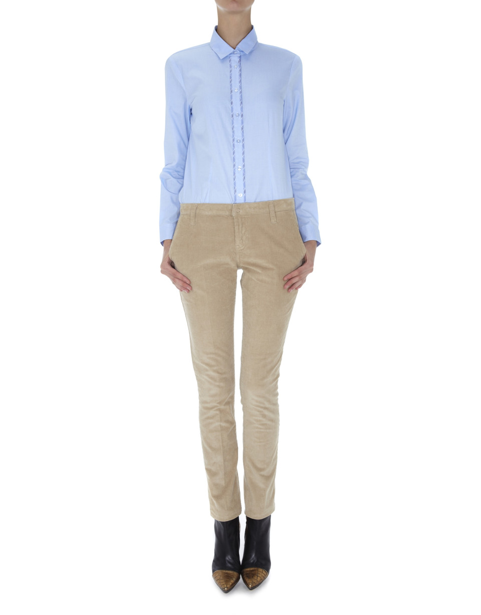 Beige corduroy straight pants with French pocket