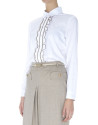 Camisa blanca algodón con jareta en tejido combinado en delantero