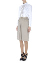 Camisa blanca algodón con jareta en tejido combinado en delantero
