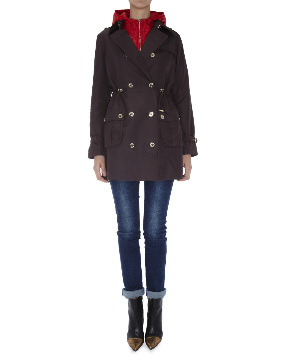Brown trench coat with detachable red lining