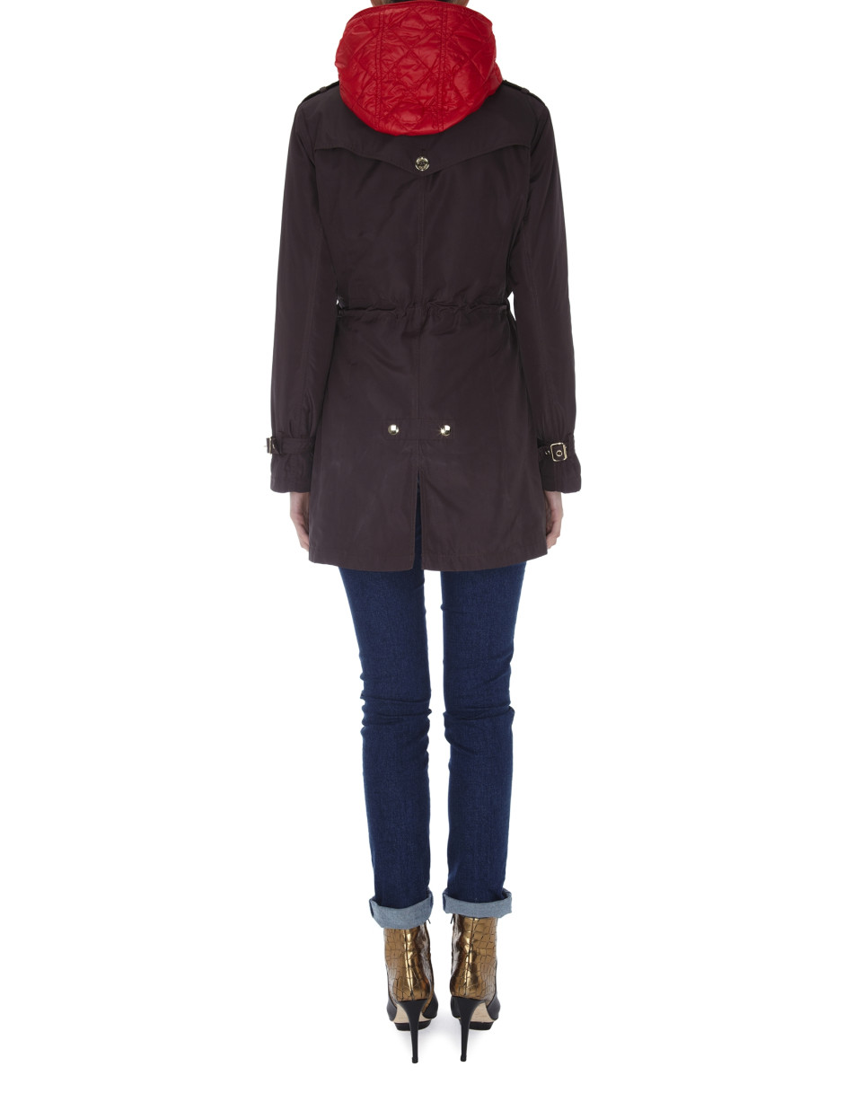 Brown trench coat with detachable red lining
