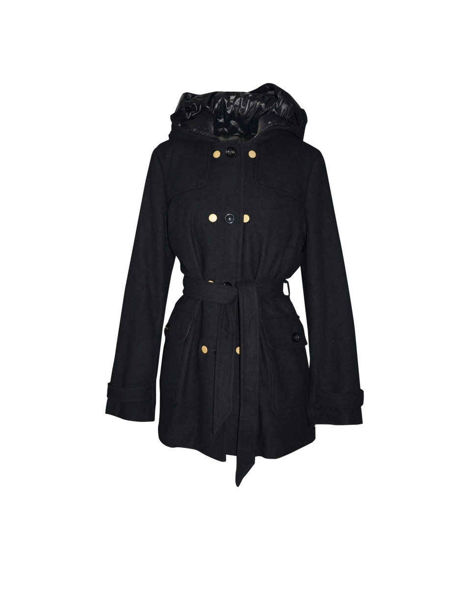 Trench paño negro interior acolchado