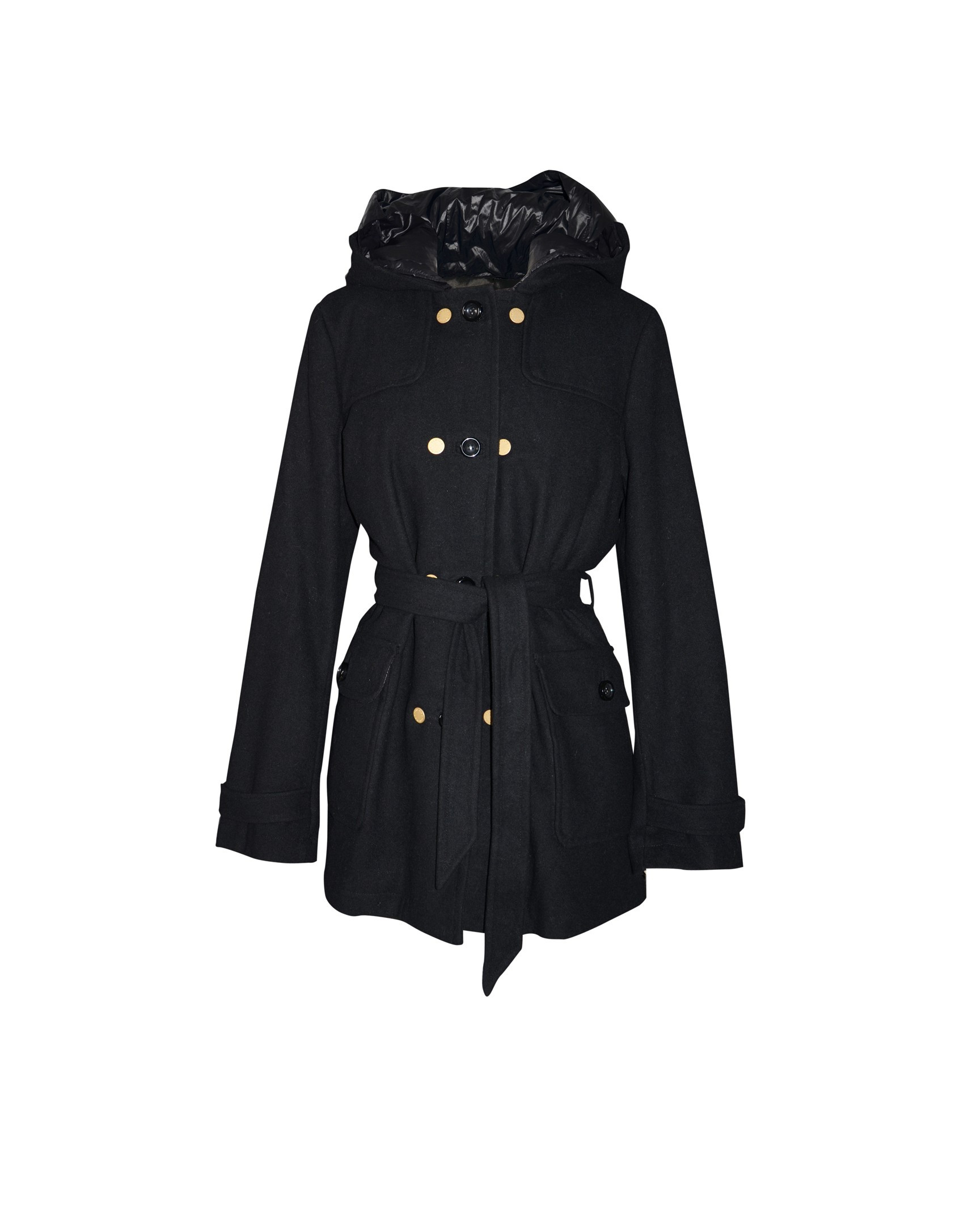 Trench paño negro interior acolchado