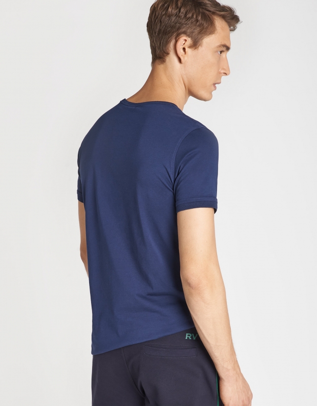 Camiseta manga corta marino serigraf&iacute;a RV verde/blanco