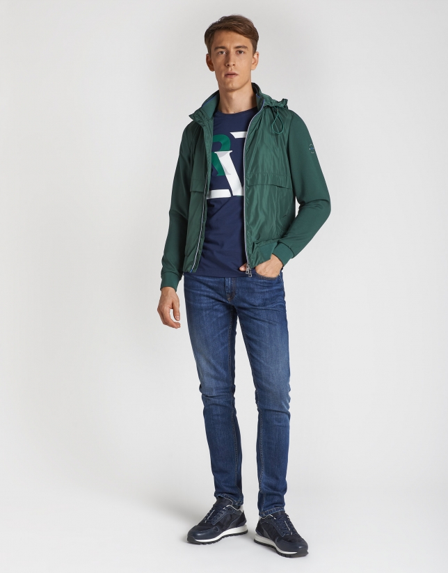 Camiseta manga corta marino serigraf&iacute;a RV verde/blanco