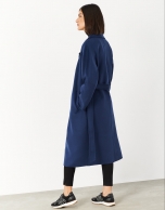 Long blue wool double-breasted coat