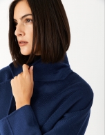 Long blue wool double-breasted coat