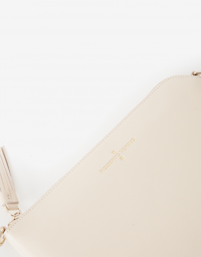 Lisa ecru leather clutch bag