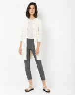 White blouse with leaf jacquard print and French sleeves